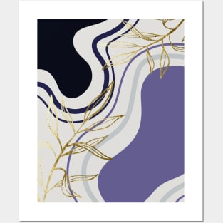 Abstract Shapes and Florals - Pastel Purple, Navy Blue, and Gold Posters and Art